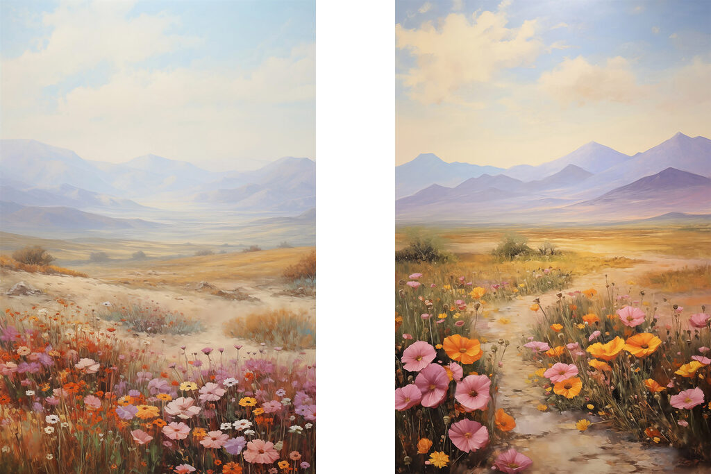Plaine fleurie et montagnes — motif complet