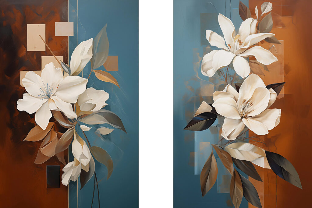 Fleurs blanches et carrés — motif complet