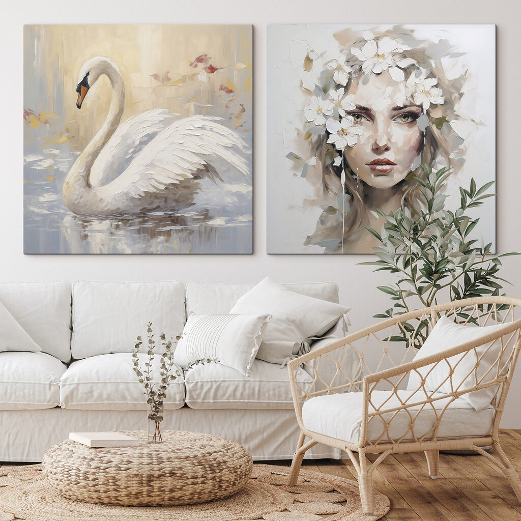 Cygne et portrait fleuri — intérieur 1