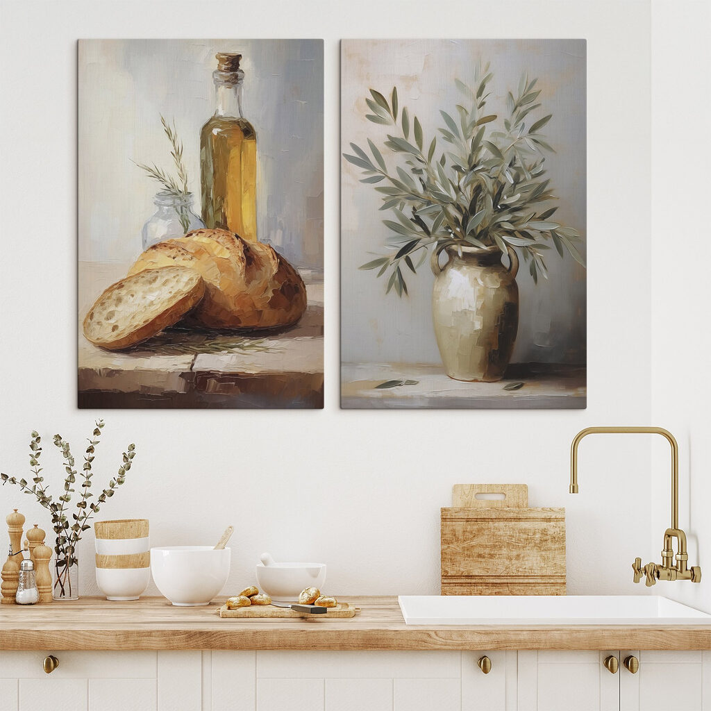 Pain et huile d’olive dans un intérieur