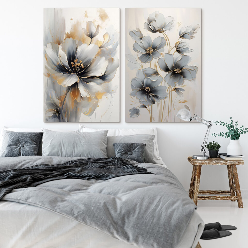 Fleurs en gris matinal dans un intérieur
