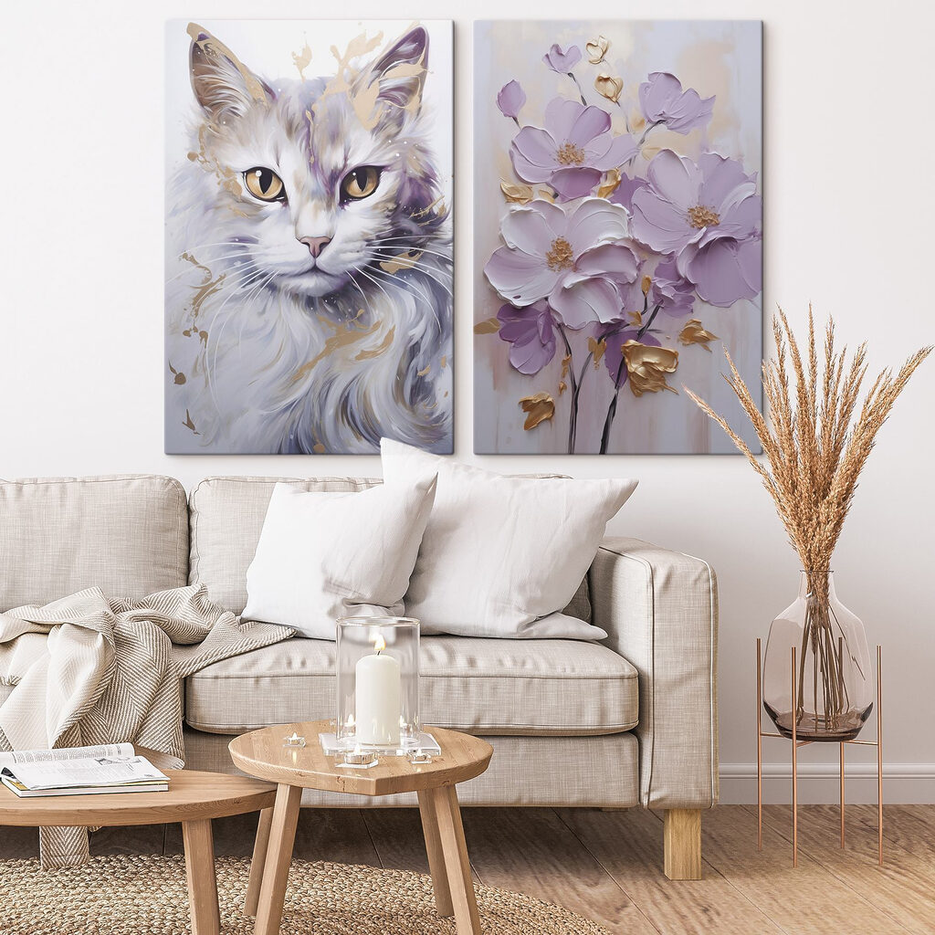 Chat et fleurs dans un intérieur