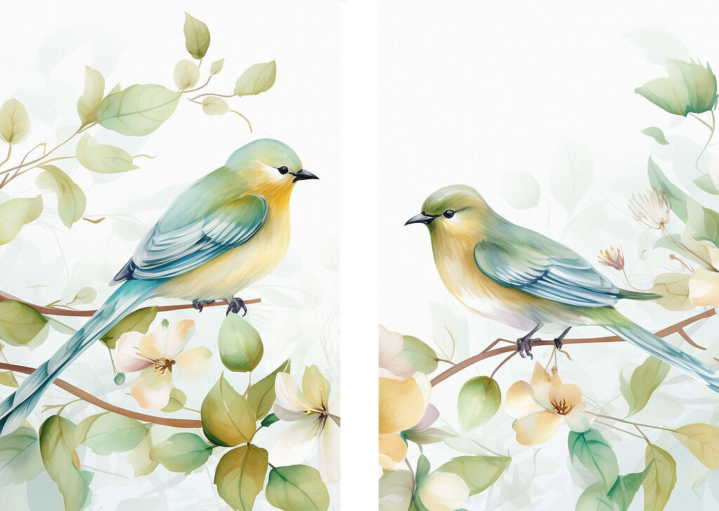 Oiseaux sur la branche — motif complet