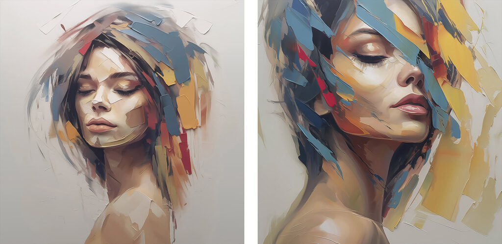Visage aux touches colorées — motif complet