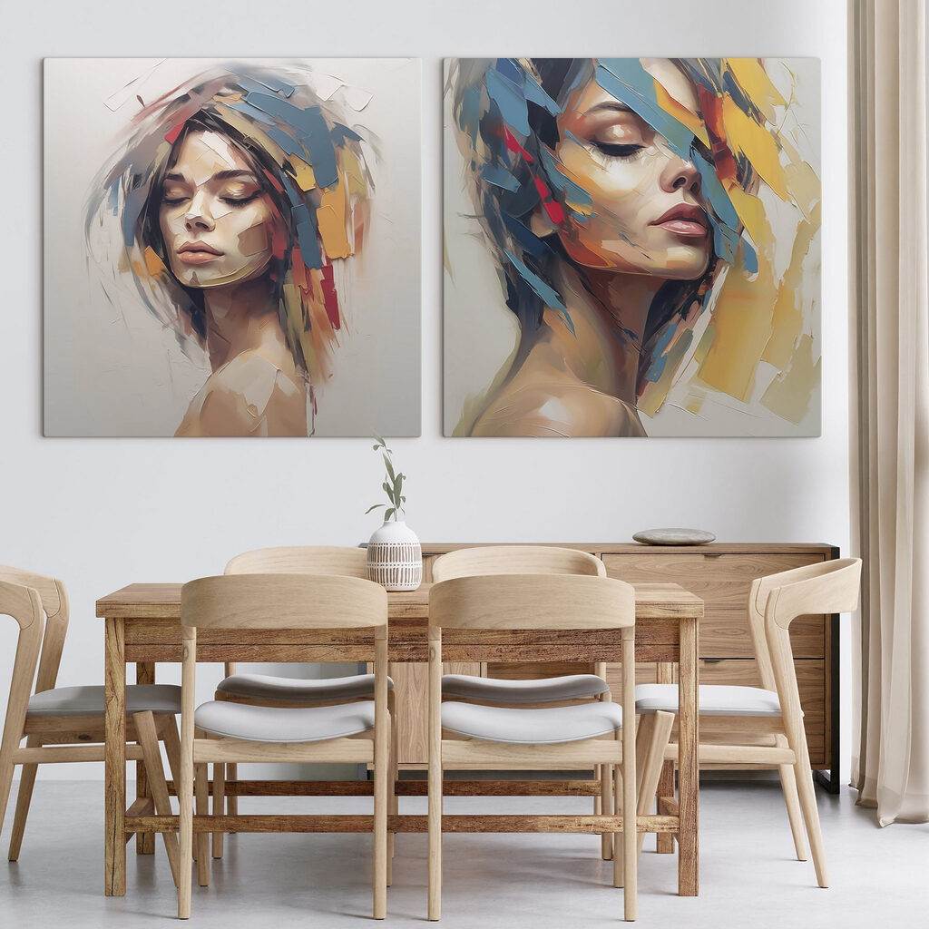 Visage aux touches colorées dans un intérieur