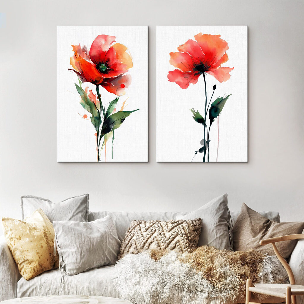 Fleurs vives à l’aquarelle dans un intérieur