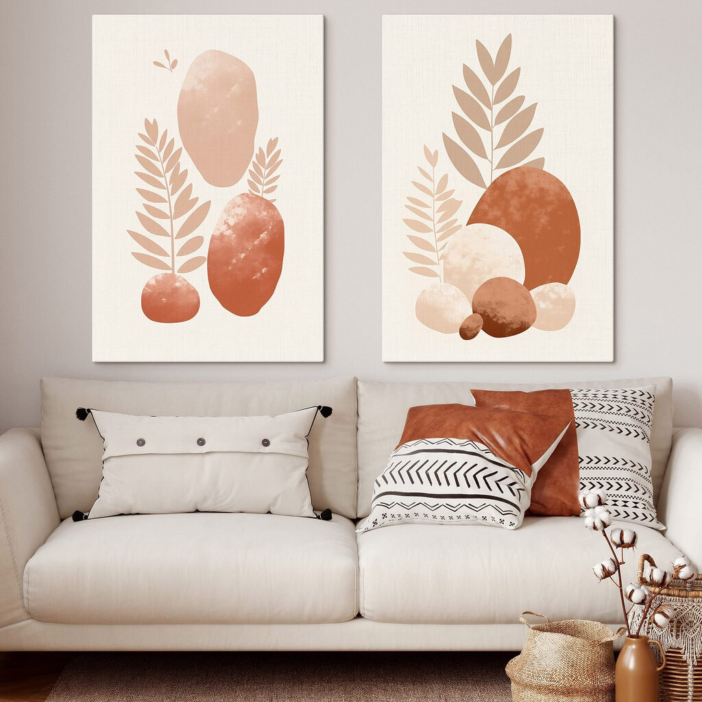 Galets et feuilles dans un intérieur