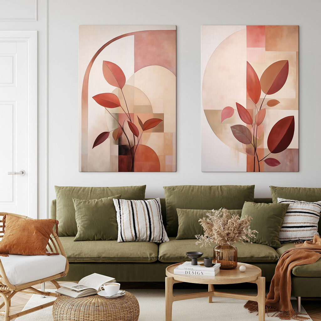 Feuilles sous une arche dans un intérieur