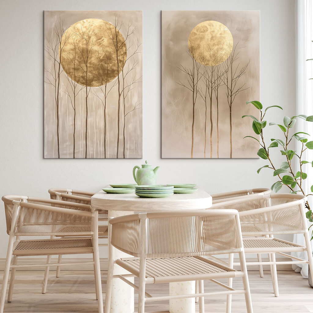 Lune et arbres nus dans un intérieur