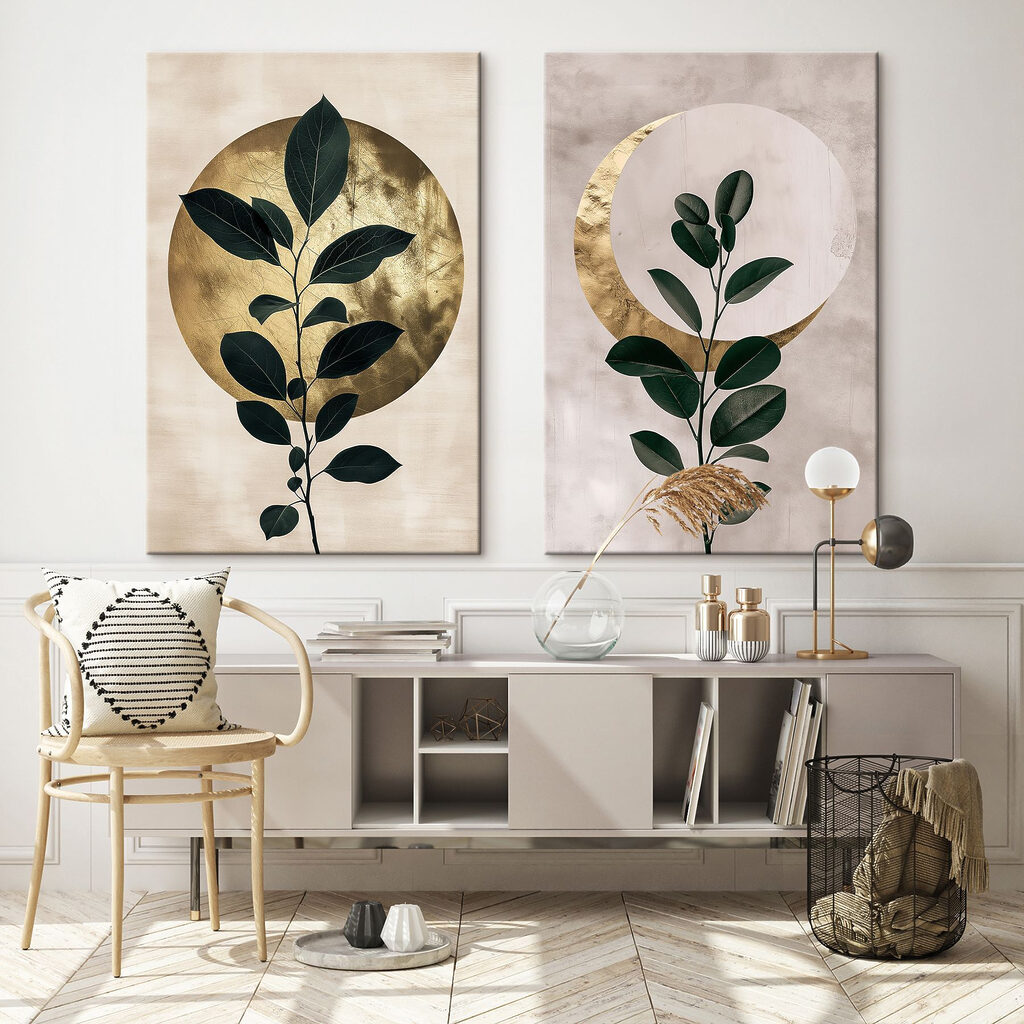Feuilles devant la lune dans un intérieur