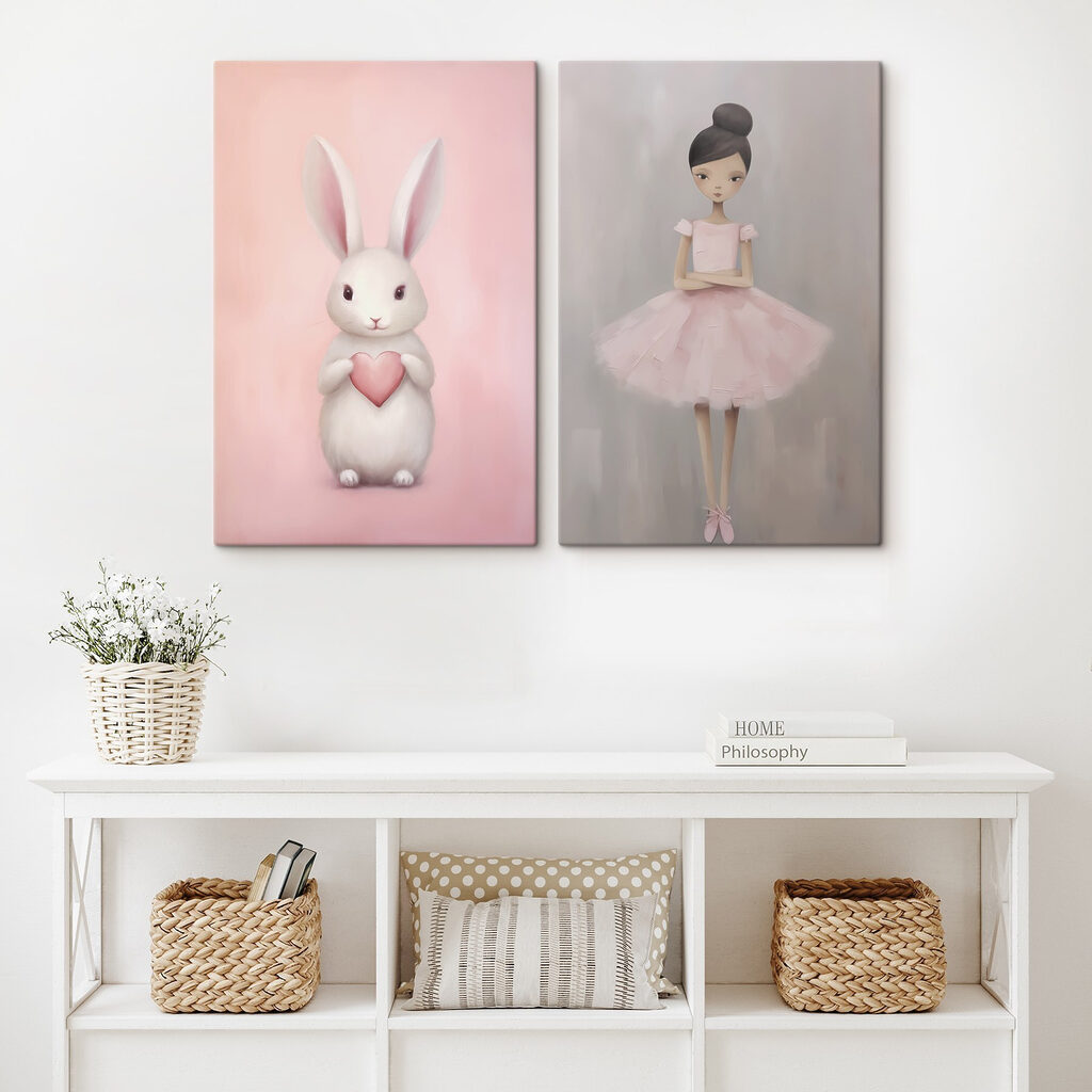 Petit lapin et ballerine dans un intérieur