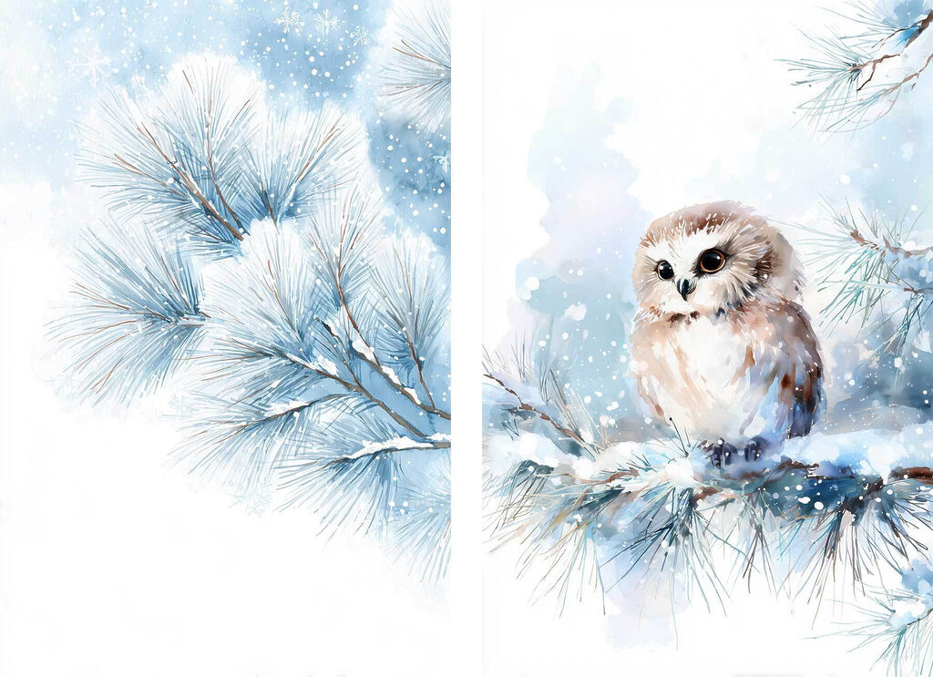 Chouette dans la neige — motif complet