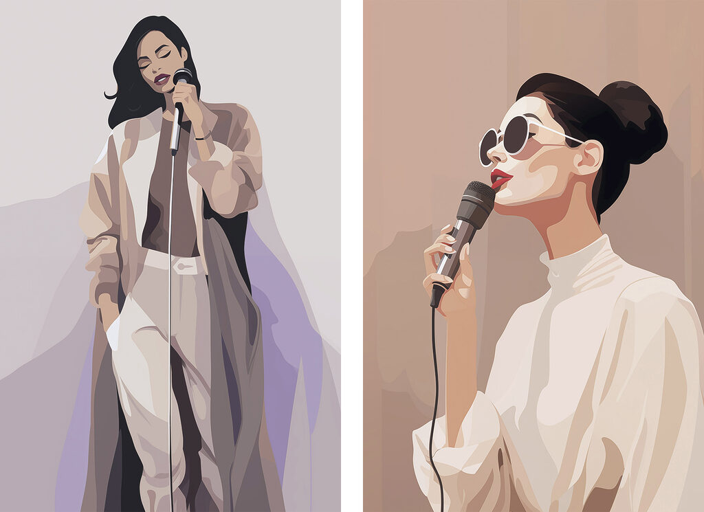Chanteuses stylisées — motif complet