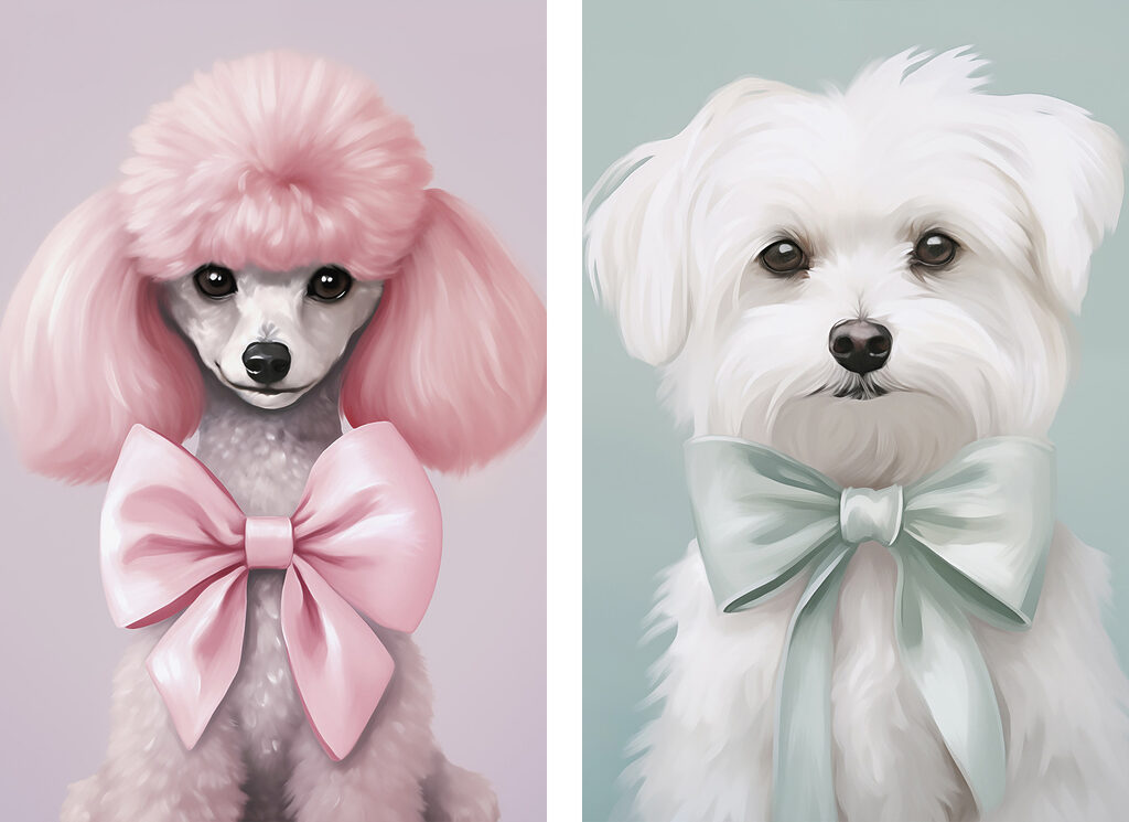 Chiens enrubannés — motif complet