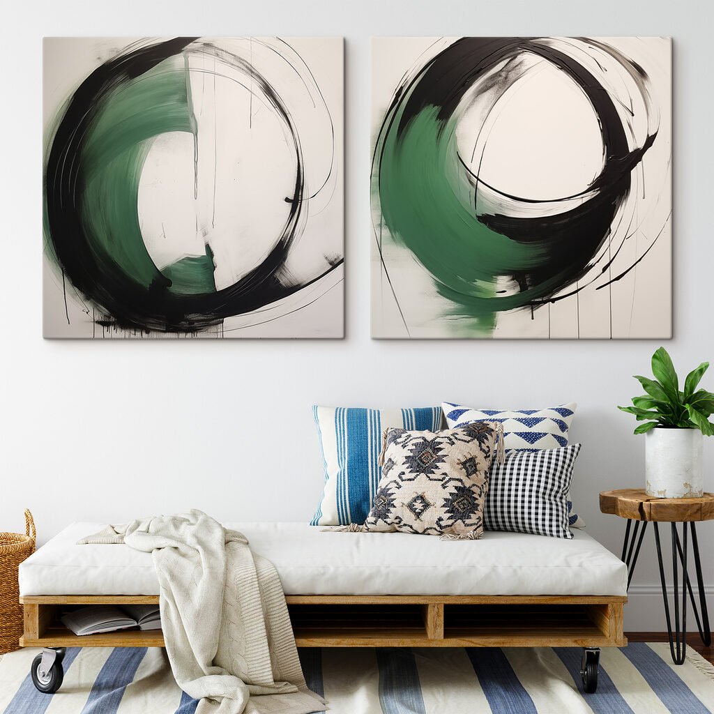 Cercles verts au pinceau dans un intérieur