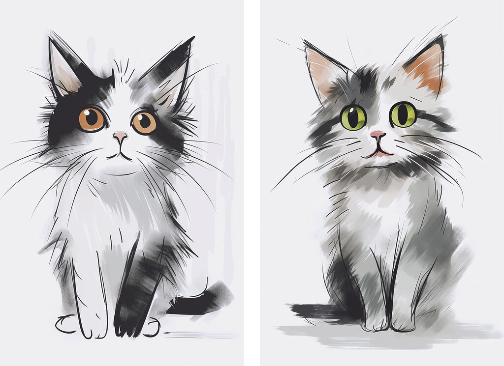 Chats en esquisse — motif complet
