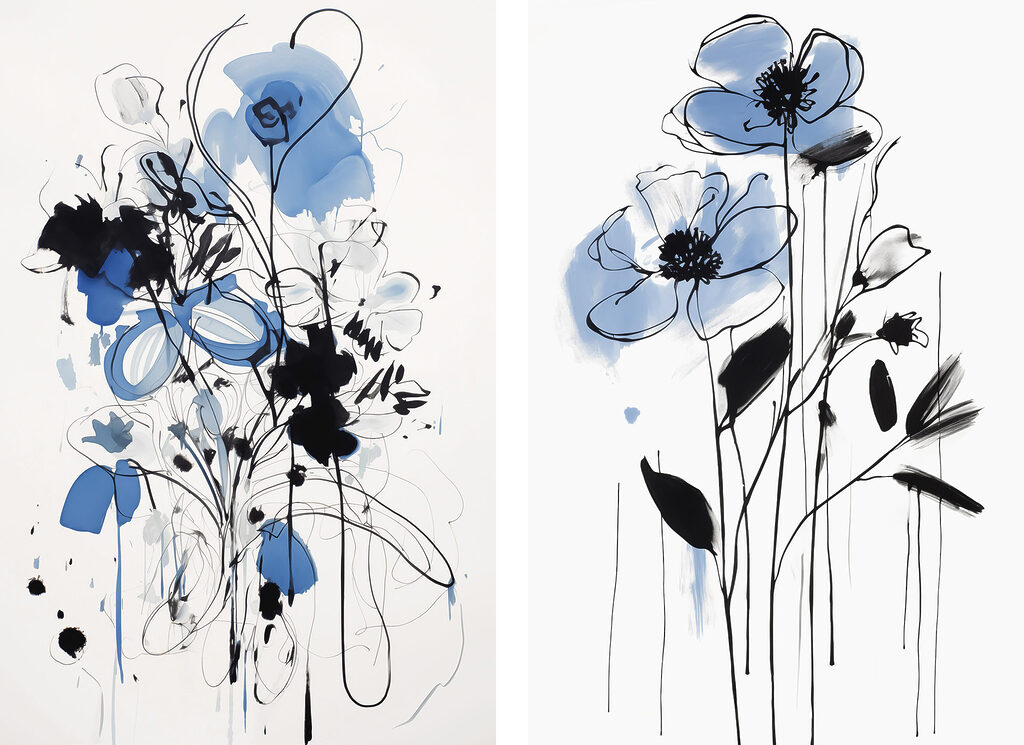 Fleurs bleu et noir — motif complet