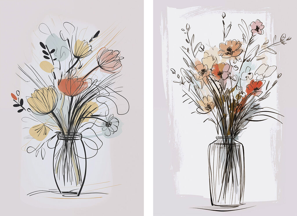 Bouquet au trait — motif complet