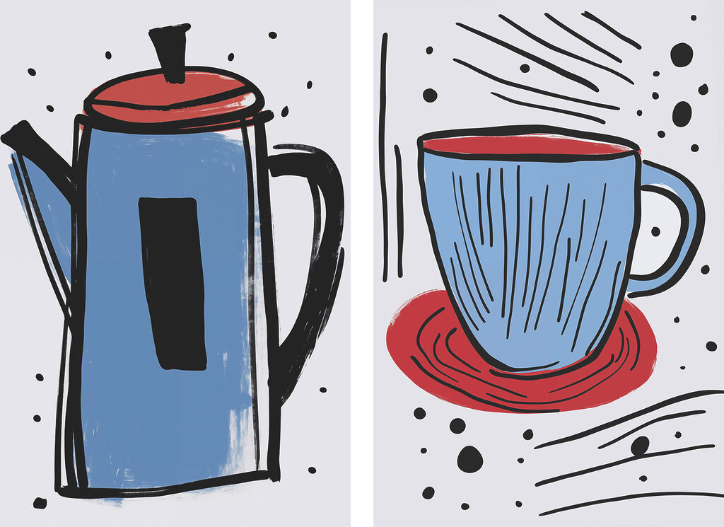 Cafetière et tasse — motif complet