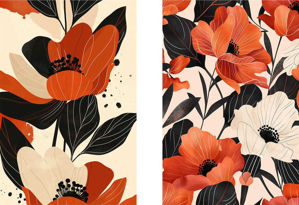 Fleurs vives et contrastées — motif complet