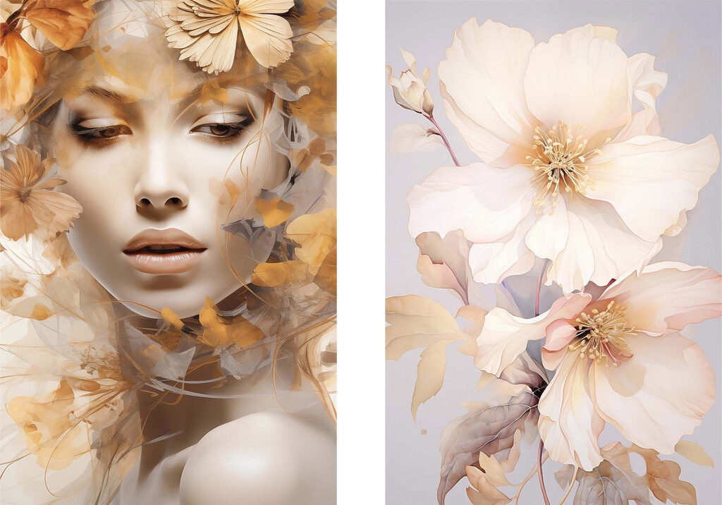 Femme parmi les fleurs — motif complet