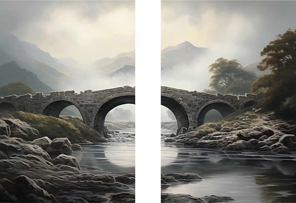 Pont dans la brume — motif complet