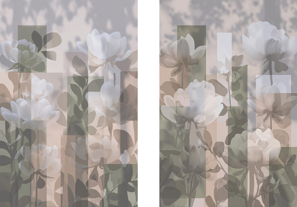 Fleurs et aplats géométriques — motif complet