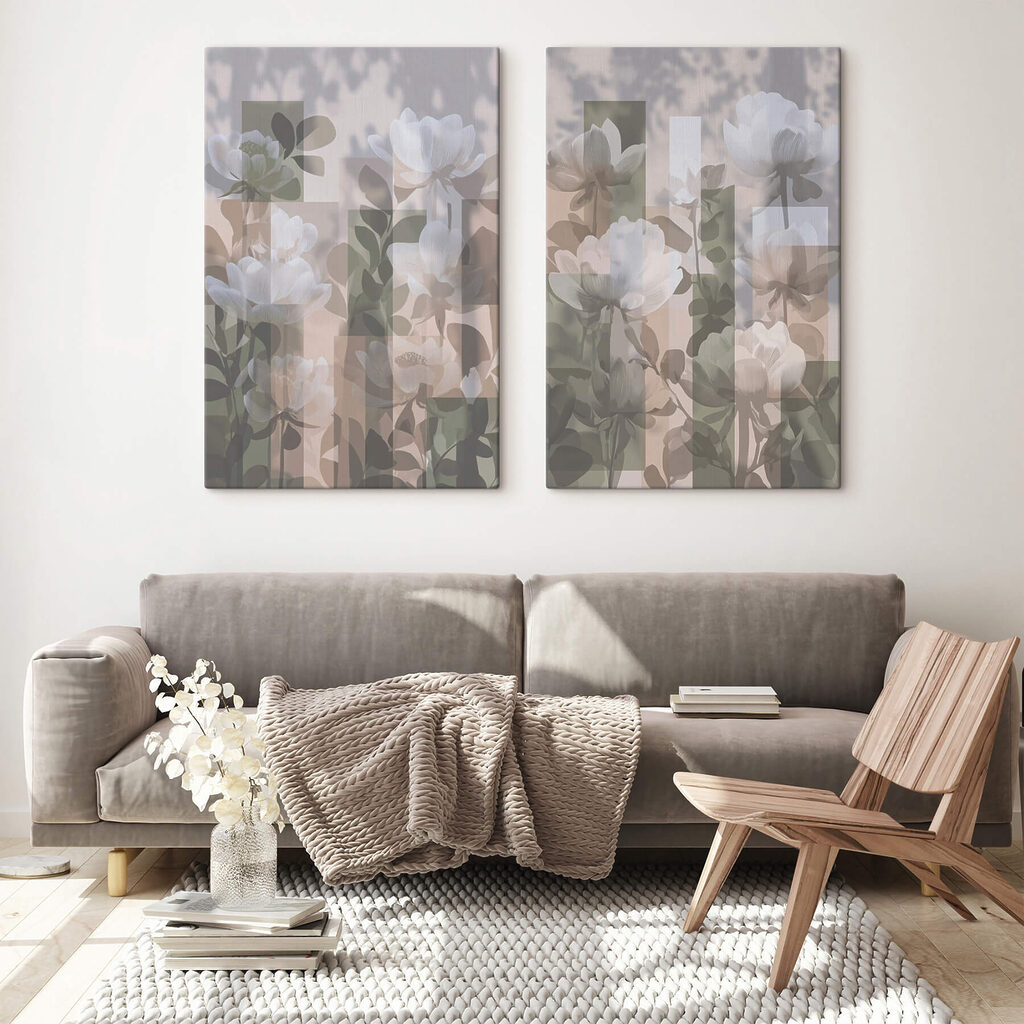 Fleurs et aplats géométriques — intérieur 1