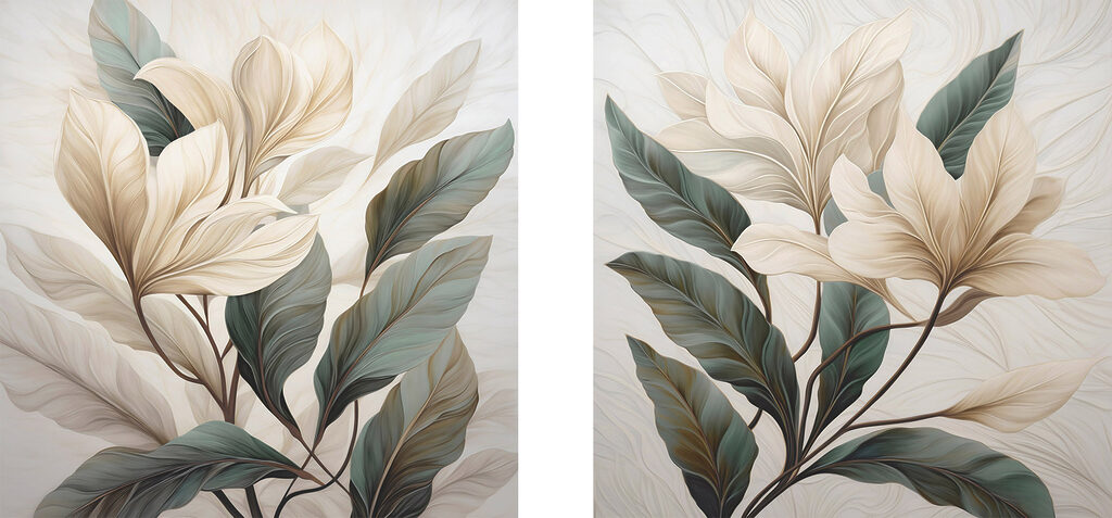 Fleurs pâles et feuillage — motif complet