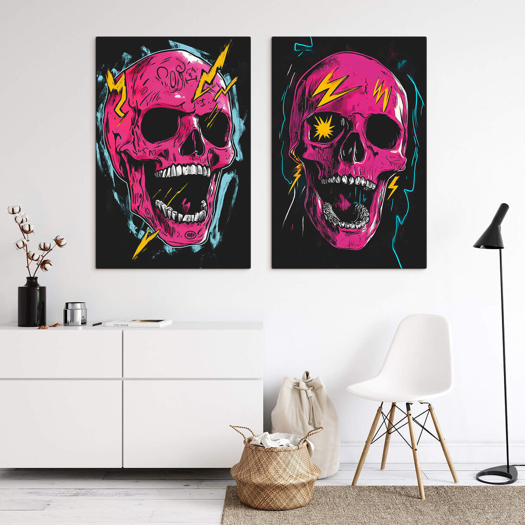 Crânes roses et éclairs dans un intérieur
