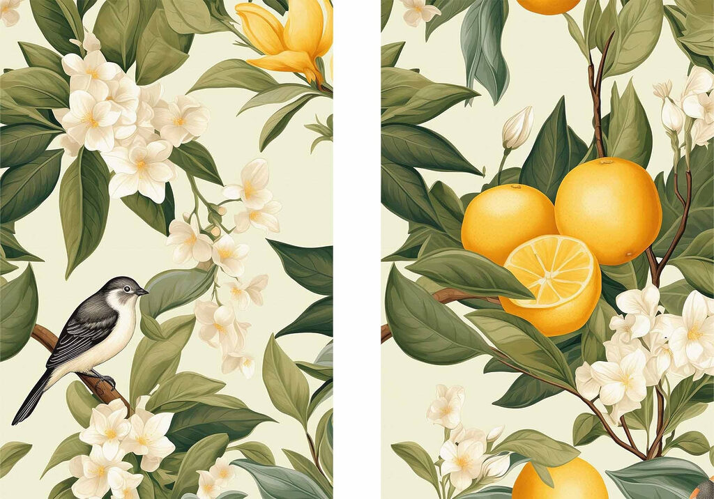 Oranges et fleurs — motif complet