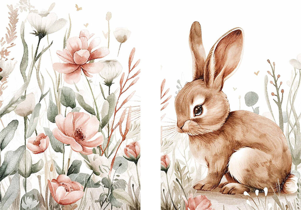 Lapin parmi les fleurs — motif complet