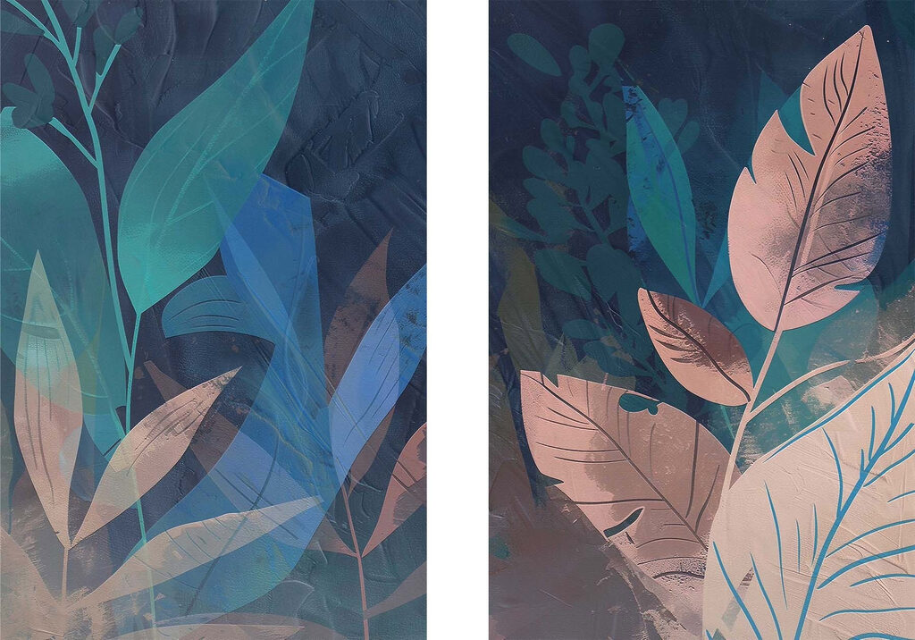 Feuillage sur bleu nuit — motif complet