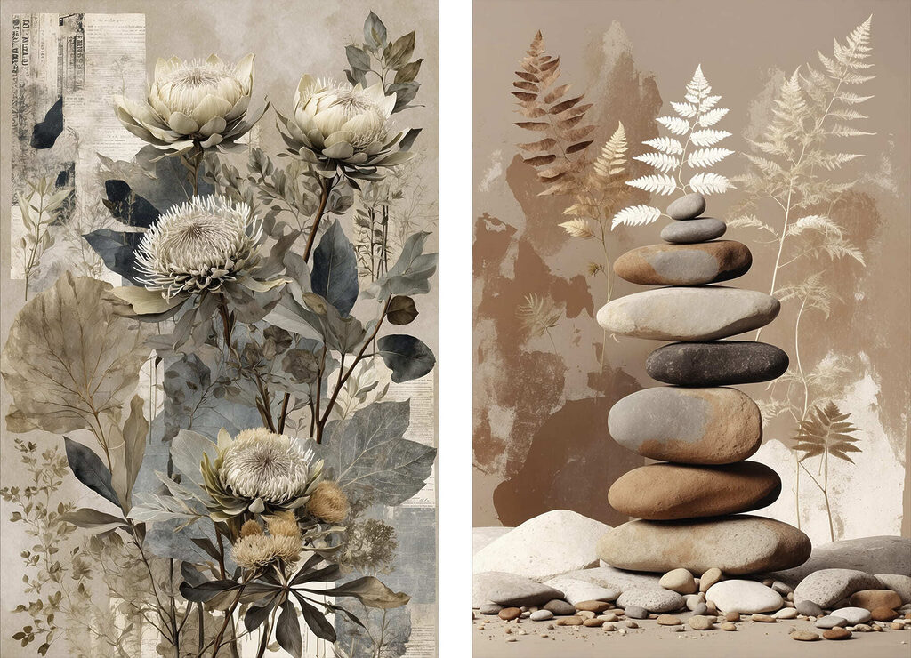 Fleurs et galets — motif complet