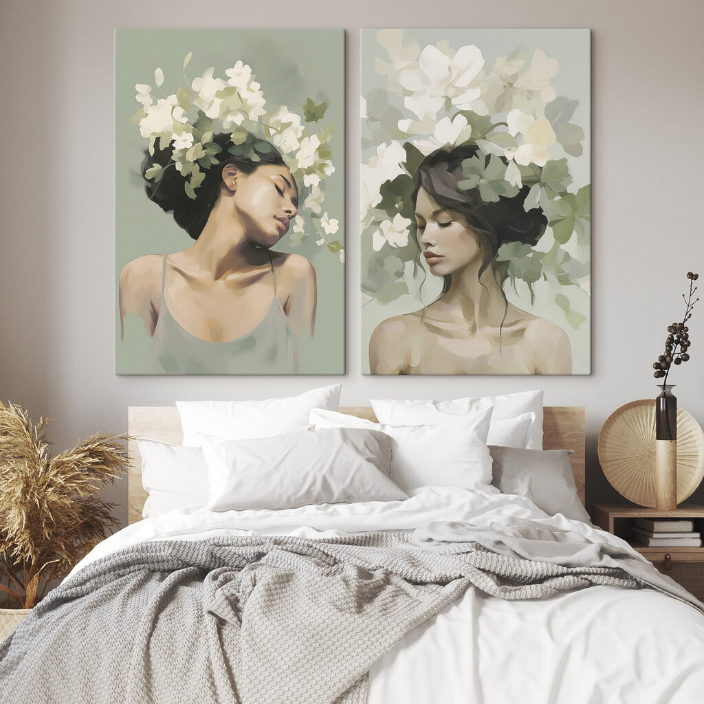 Portraits aux fleurs blanches dans un intérieur