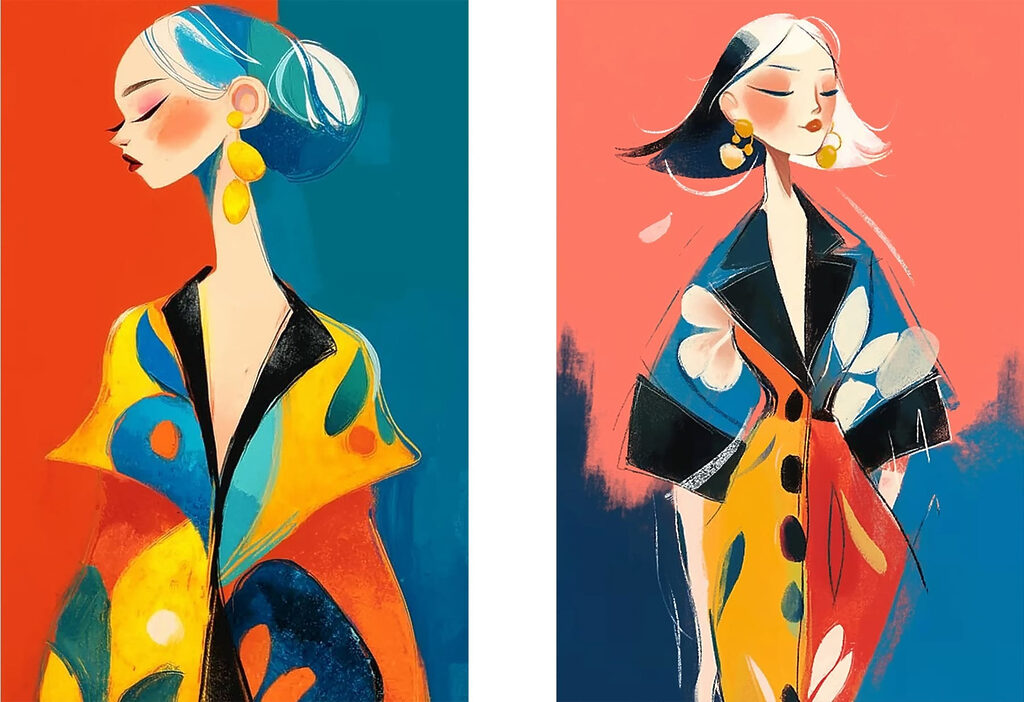 Femme au manteau coloré — motif complet