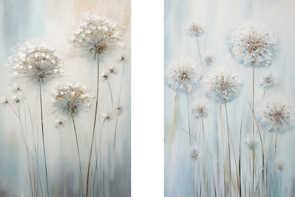 Pissenlits sur fond bleu — motif complet