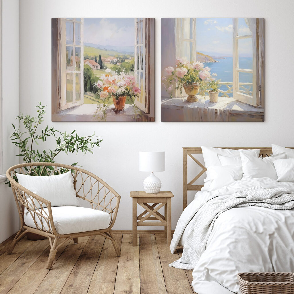 Fleurs aux fenêtres ouvertes dans un intérieur