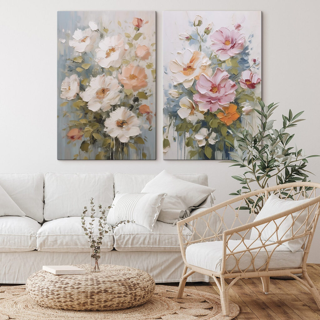 Bouquet aux tons tendres dans un intérieur