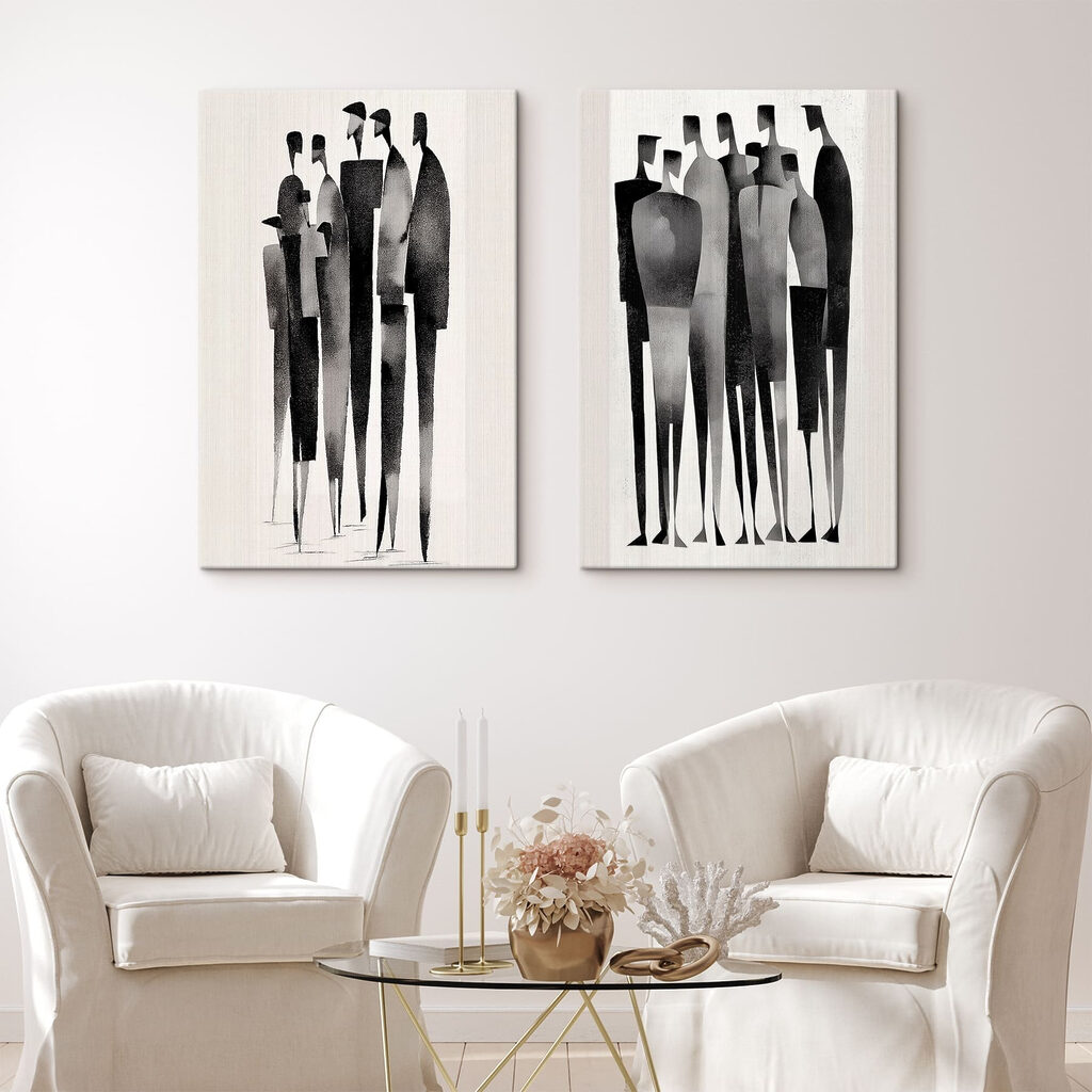 Silhouettes rassemblées dans un intérieur