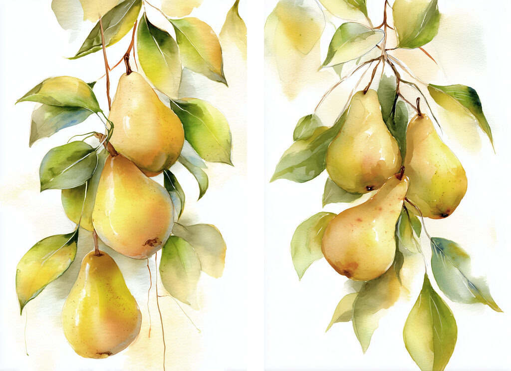 Poires à l’aquarelle — motif complet