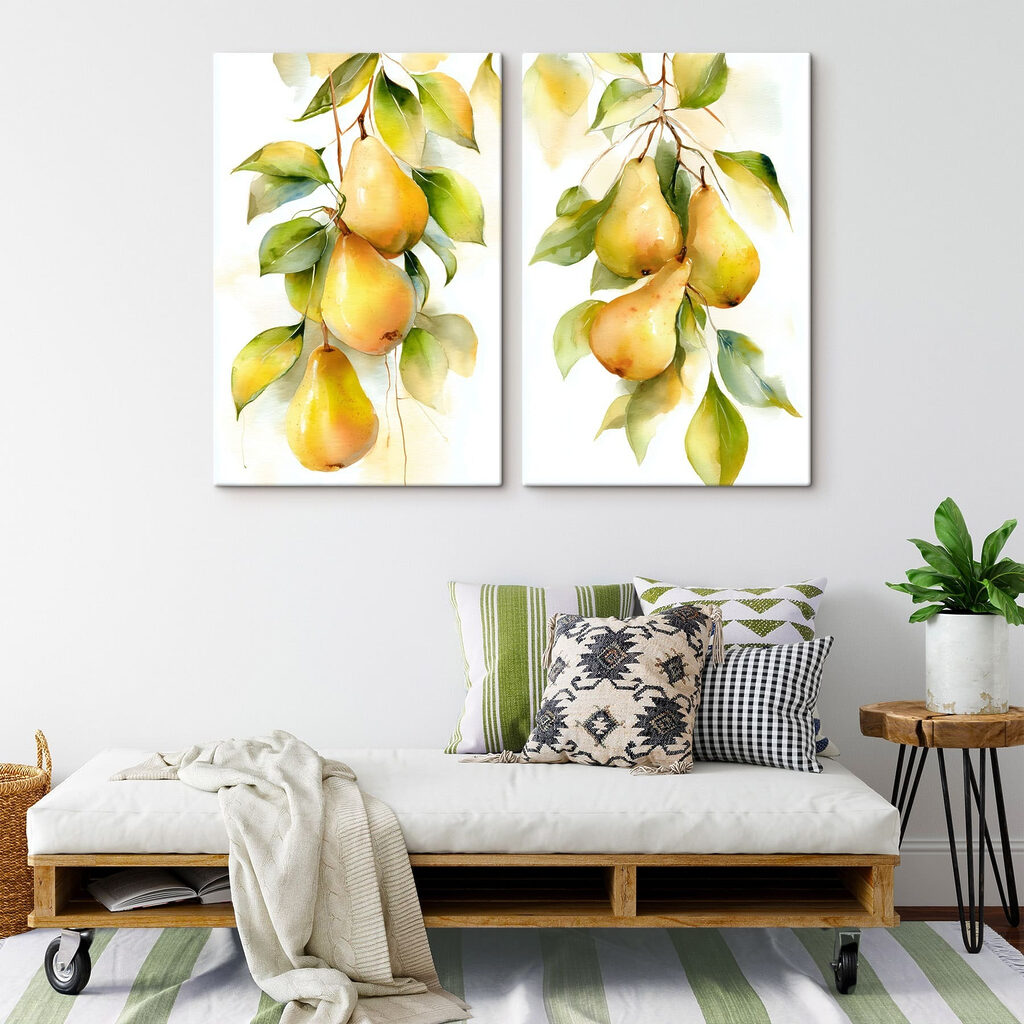Poires à l’aquarelle dans un intérieur
