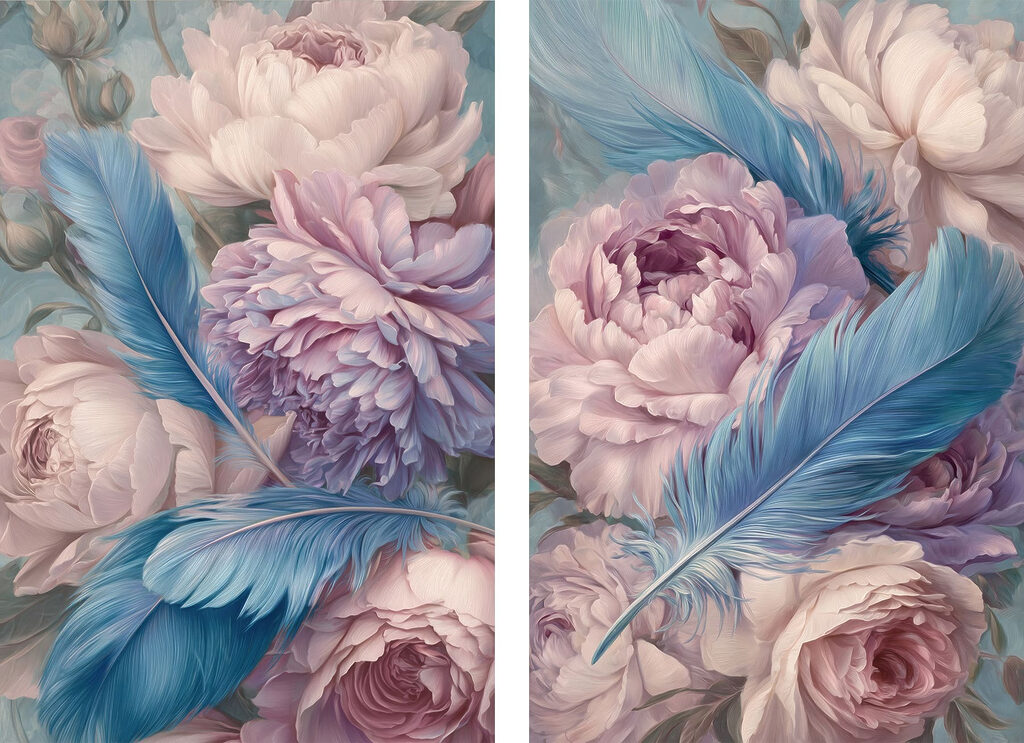 Fleurs et plumes — motif complet