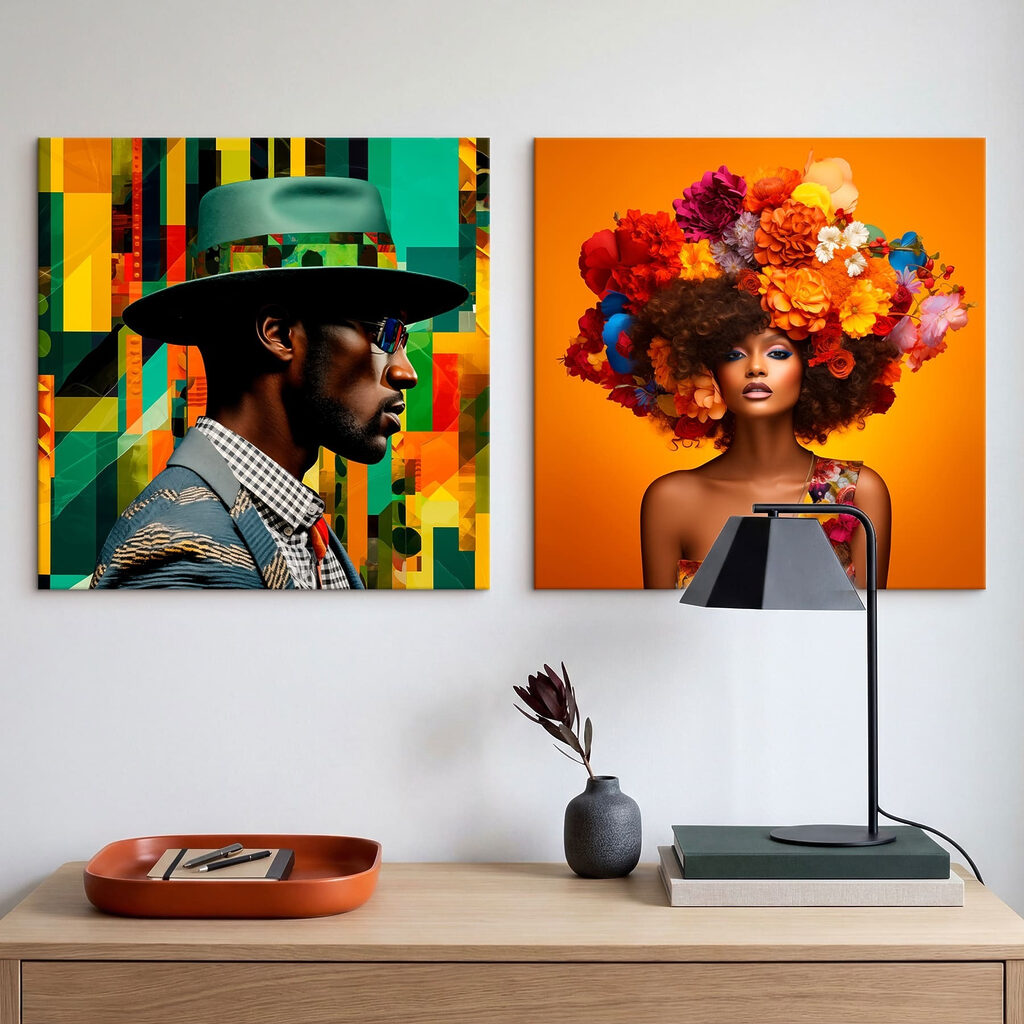 Portraits hauts en couleur dans un intérieur