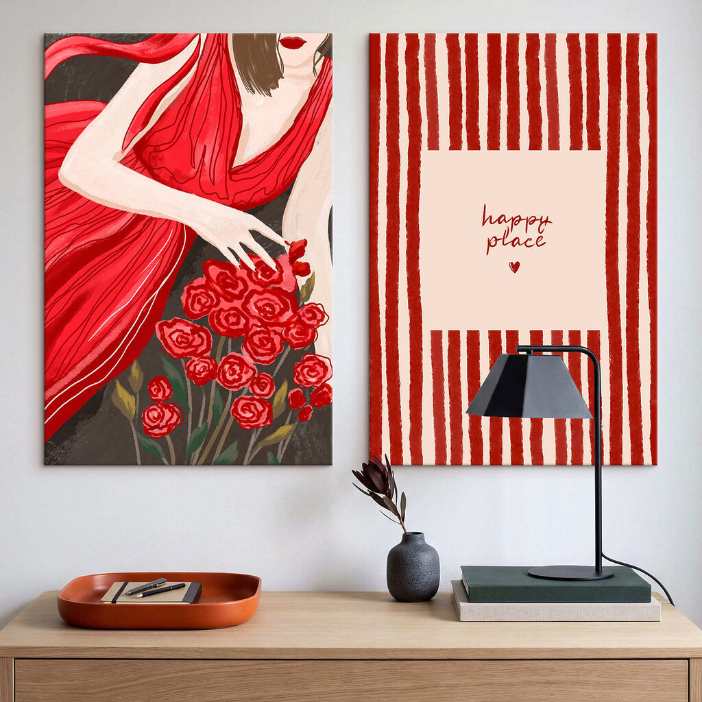 Femme en robe rouge — intérieur 2