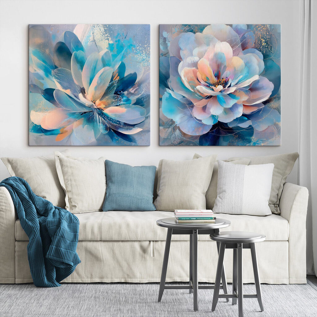 Floraison en lumière bleue dans un intérieur