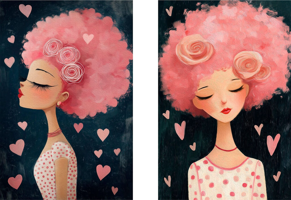 Rêveuse aux cheveux roses — motif complet