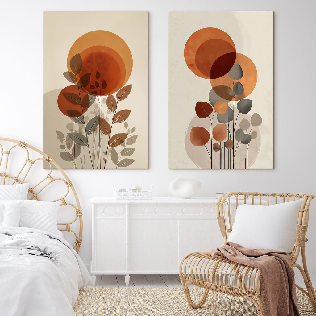 Cercles orangés et feuillage — intérieur 2