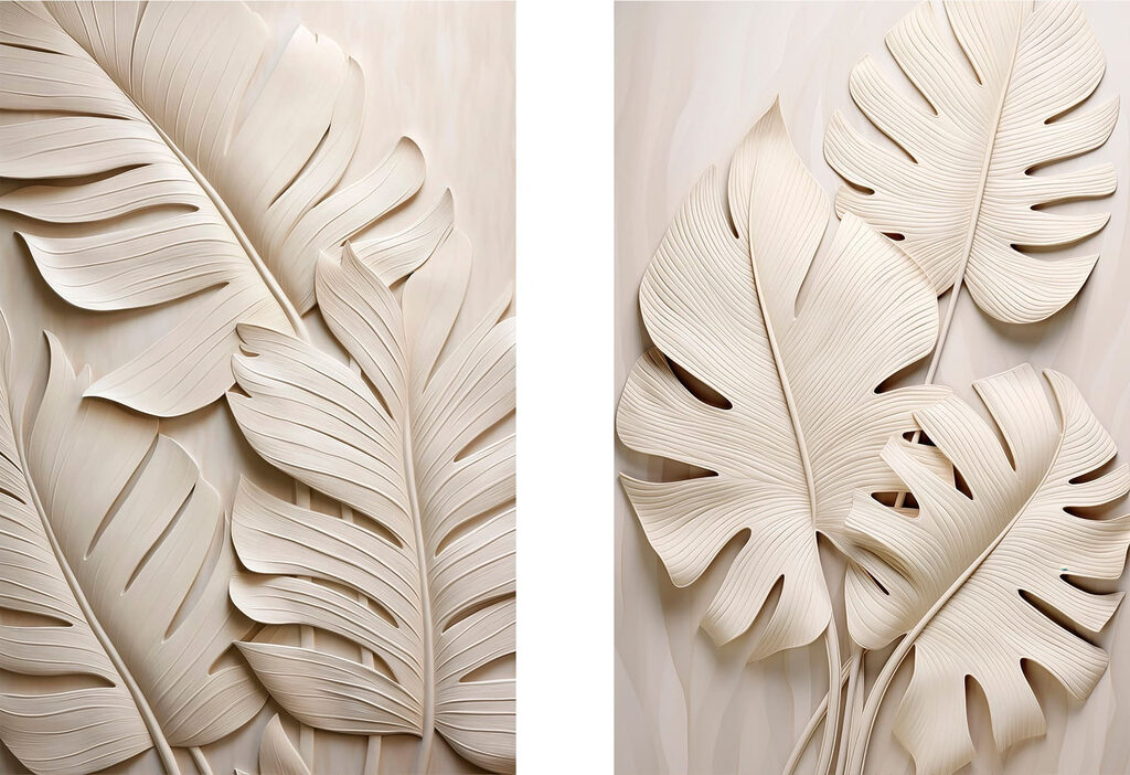 Feuilles tropicales crème — motif complet