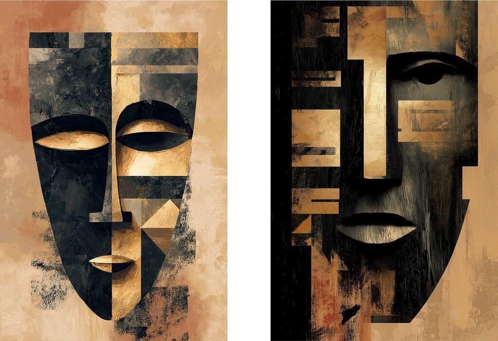 Masques noir et or — motif complet